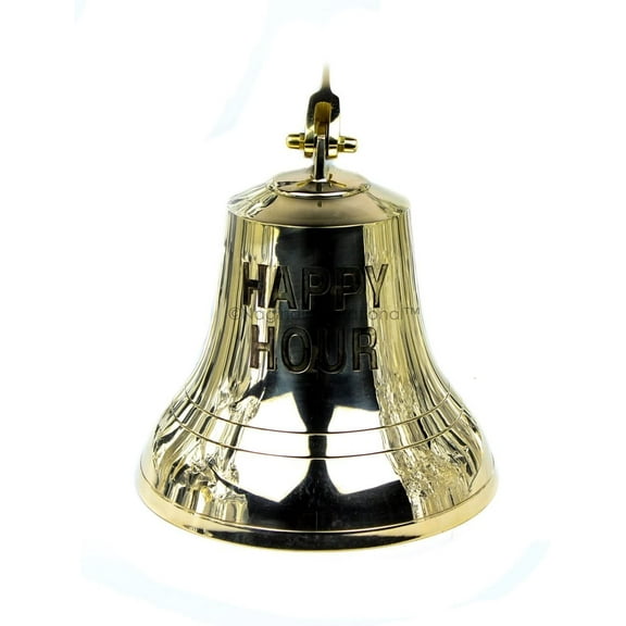 Nagina International Happy Hour Engraved Beautiful Solid Brass Nautical Boat's Ship Bell | Dinner Polished Bell | Maritime Gifts and Decors (6 Inches, Nickel Aluminum)