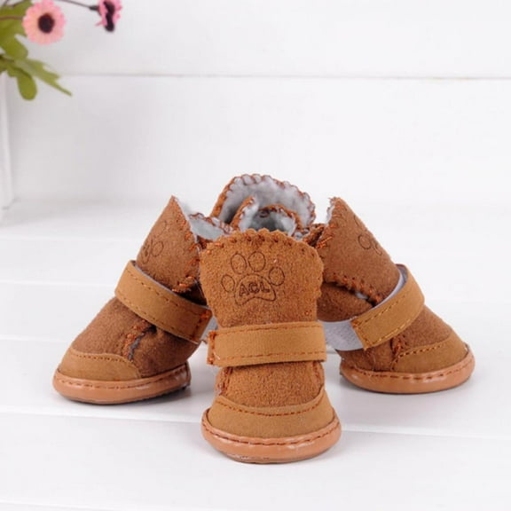 GOODLY 4PC Pet Dog Anti-Slip Snow Warm Boots Puppy Booties Protective Cotton shoes
