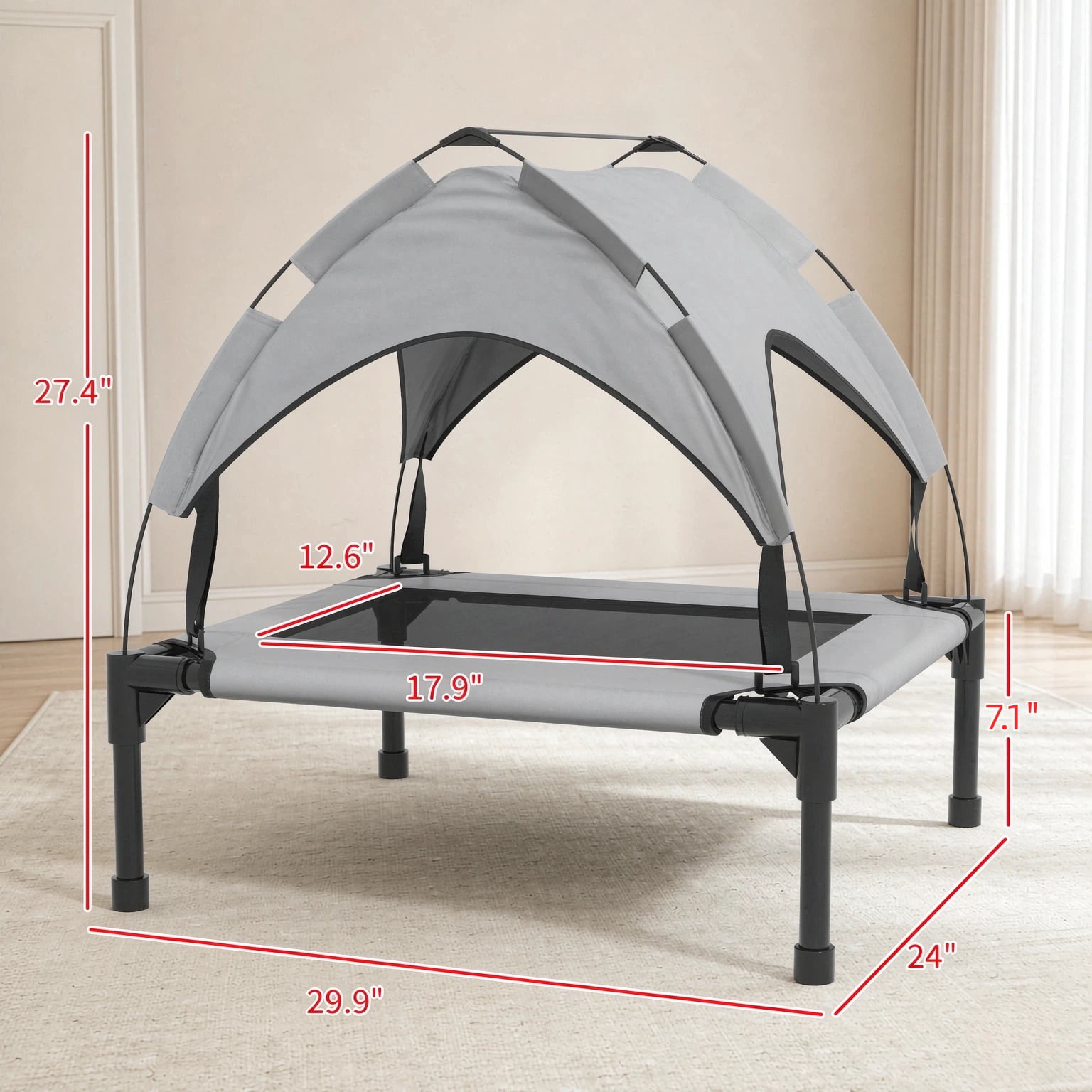 Elevated Dog Bed with Canopy, Raised Outdoor Camping Pet Bed with Washable Breathable Mesh