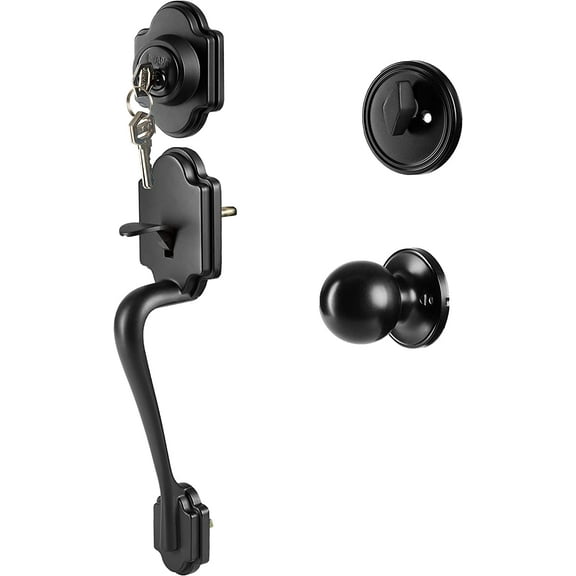 The Front Entry Door Handleset with Deadbolt - Traditional - Matte Black Elegant Exterior Lock Handle with Single Cylinder Deadbolt and Knob, Matte Black