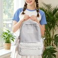 thumbnail image 4 of Lace Plaid Backpack, Mixed Pattern and Ribbon Bows, Spacious Lightweight Backpack for Commute Shopping, Lightweight study Bookbag with Front Zipper and Side Pockets, Grey, 4 of 5