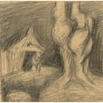 thumbnail image 2 of Ján Novák 20x20 Black Ornate Framed Double Matted Museum Art Print Titled: Old Woman Sitting in Front of a Cottage (1940-1944), 2 of 5