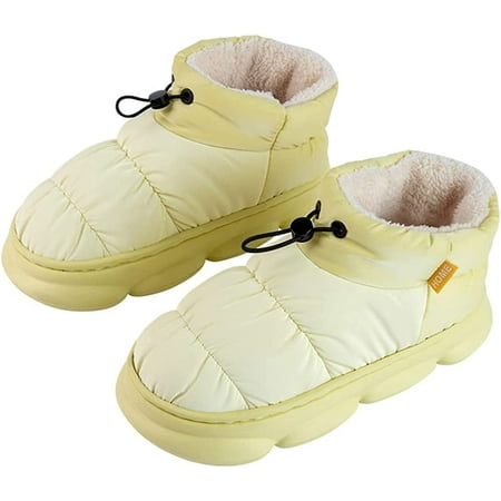 

DabuLiu Women Men Trendy Fluffy Fur Cotton Warm House Slippers Waterproof Non-slip Heel Cover Fashion Shoes Outdoor Indoor