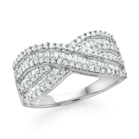 1.00 Carat Diamond Criss Cross Ring in Sterling Silver