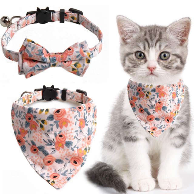 Juego de 2 piezas de cascabeles para collar de gato, collar de gato separable con linda pajarita y campana, ajustable de 7,8 a 10,5 pulgadas