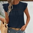 thumbnail image 4 of Women Summer Tops Womens Lace Short Sleeve Blouses V Neck T Shirt Dressy Casual Tops Workout Tee Womens Baseball Mom Women Pocket Short Ladies Work Blouse Long Neck Shirt Fall Set Tee Shirts Navy L, 4 of 6