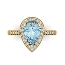 2.36 ct Pear Cut Simulated Blue Diamond with Simulated Diamond Halo Accents 18K Yellow Gold Womens Engagement Ring