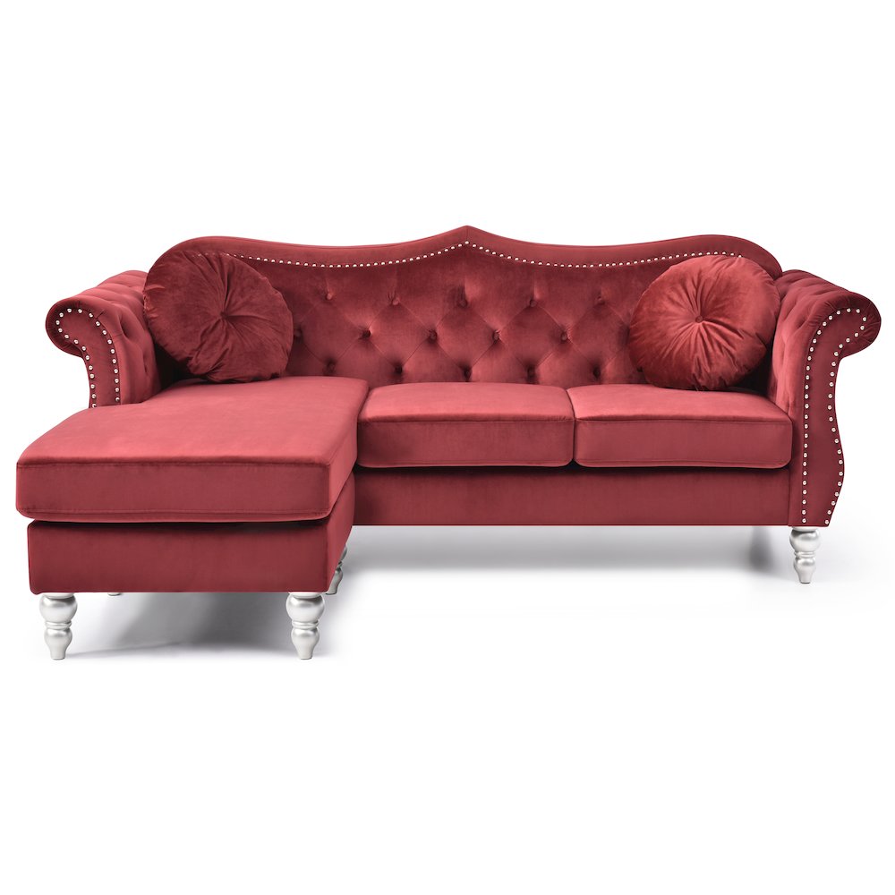 Glory Furniture Hollywood Sofa Chaise in Burgundy Color