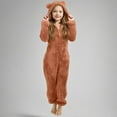 thumbnail image 2 of Ruyang Fleece Onesie for Girls Cute Fuzzy Bear Hooded Jumpsuit Kids Fall Winter Warm Plain Zip Up Furry Sherpa Outfits, 2 of 6
