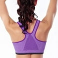 thumbnail image 6 of 2 pcs Zipper in Front Sports Bra High Impact Strappy Back Support Workout Top-gray + fuchsia-M, 6 of 6