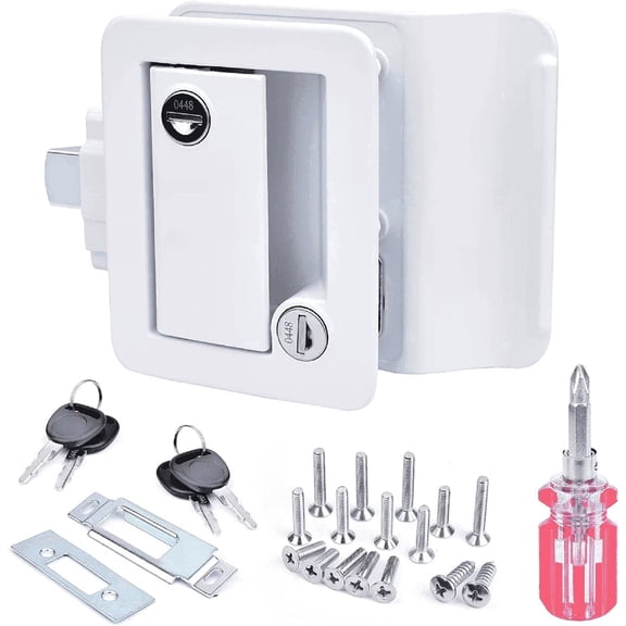 RV Door Lock for Travel Trailers with Paddle Deadbolt and Keys, White