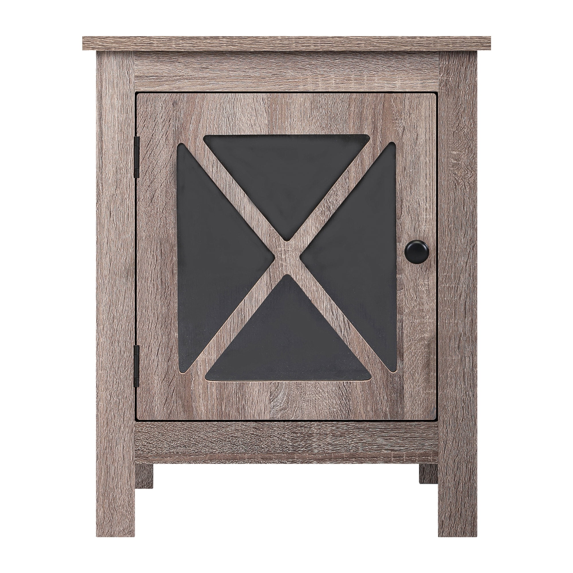 Kadyn Set of 2 Industrial Nightstand, Farmhouse Side Table End Table with X design glass Door - Light Gray Wood Kadyn Set of 2 Industrial Nightstand, Farmhouse Side Table End Table with X design glass Door - Light Gray Wood