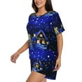 thumbnail image 2 of Fuzoiu Christmas Night Print Women's Short-Sleeved Pajama Set,Lounge Sleepwear Set,Womens Pajama Sets 2 Piece,Button-Up Top and Shorts with Pockets-Medium, 2 of 7