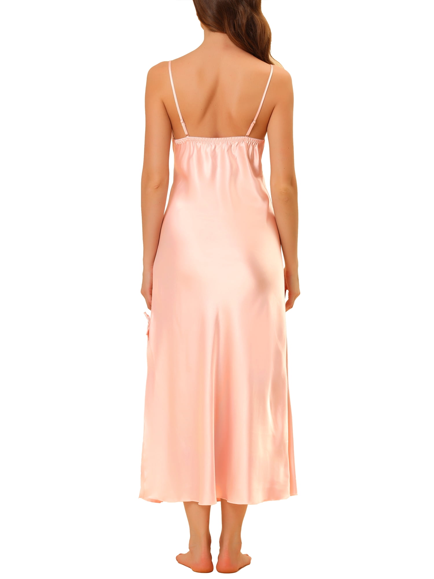 Unique Bargains Women's Satin Pajama V Neck Sexy Nightdress Soft Midi Lounge Dress