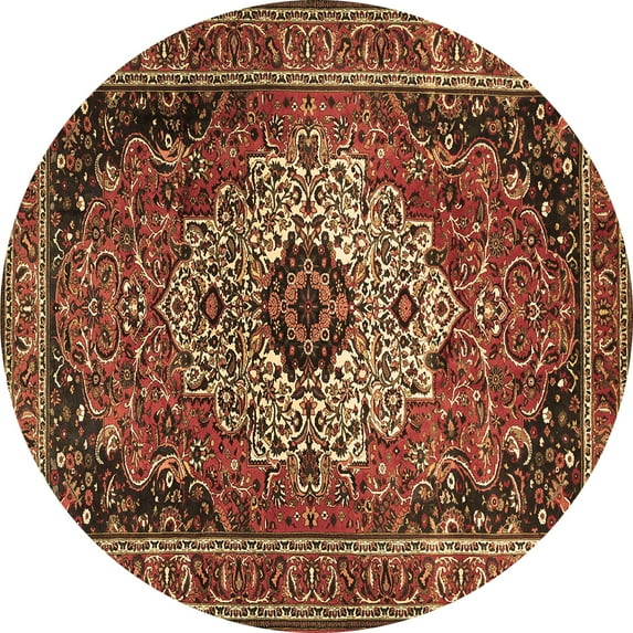 Ahgly Company Indoor Round Medallion Brown Traditional Area Rugs, 5' Round