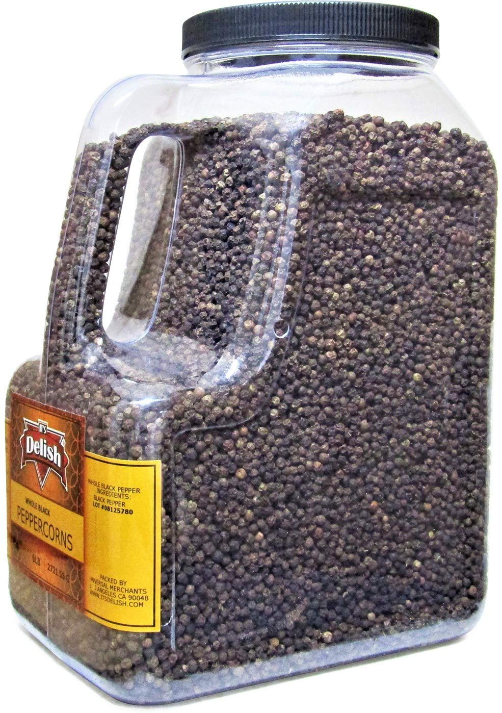 Gourmet Whole Black Peppercorns by It's Delish - 6 LBS Gallon Size Jug - Whole Black Pepper Restaurant Size Container - Premium Dried Peppercorns for Grinder Refill - All Natural, Kosher & Fresh