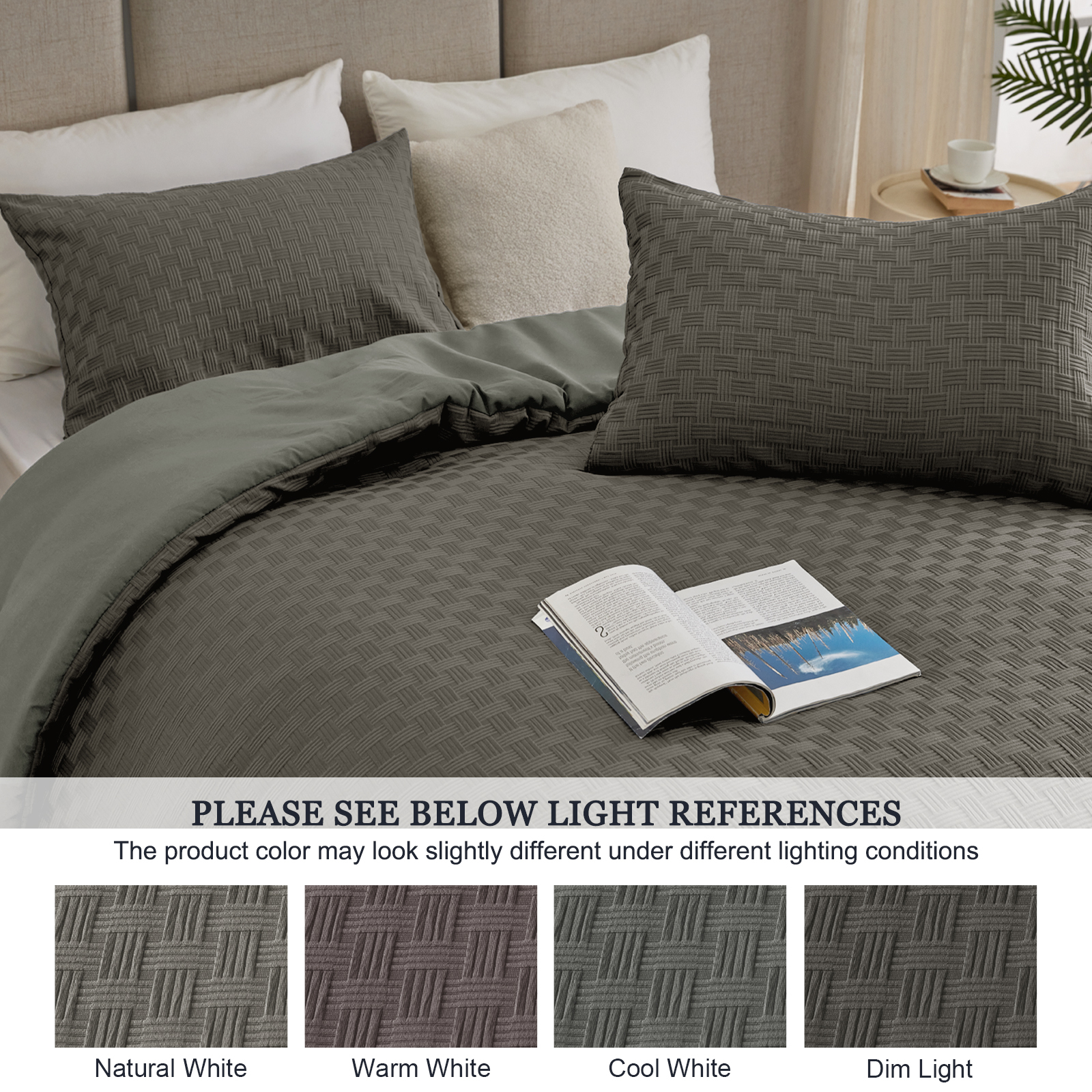 Whale Flotilla 3-Piece Jacquard Braid Ultra Soft Queen Comforter Set, Luxury Reversible Microfiber Comforters Full Size Bedding Set with 2 Pillowcases, Lightweight Duvet for All Seasons, Deep Grey