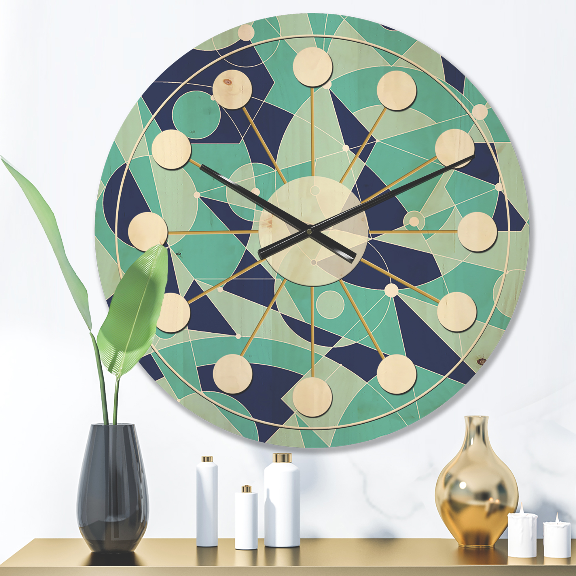 Designart 'Geometrical Retro Grid II' Mid-Century Modern Wood Wall Clock