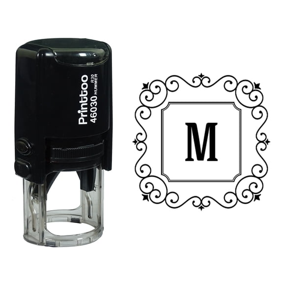 Printtoo Alphabet M Monogram Initial Square Swirl Border Self Inking Rubber Stamp Office Stationary