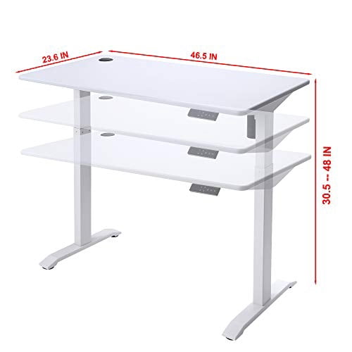 UNICOO® Electric Height Adjustable Standing Desk, Electric Standing Workstation, Whole-Piece Desk Board, White, 1 Pack,, 48 * 24 in (KT1001-WW)