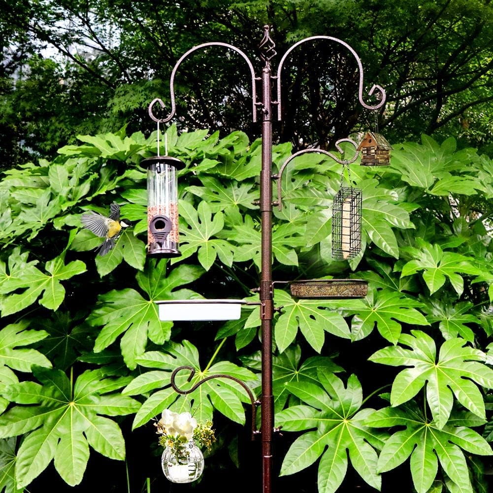 Deck Bird Feeding Station | Premium Multi Feeder Hanging Kit with Bird Bath & Sock Feeder | Attracts Wild Birds, Planter Hanger Hook for Outdoor Deck, Patio, Garden