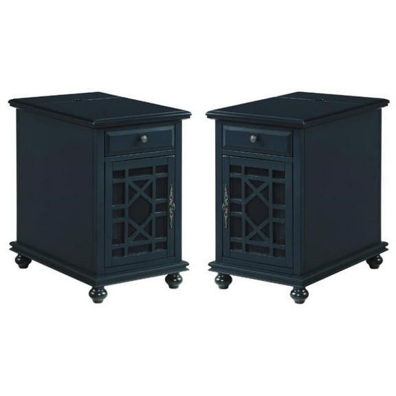 Home Square Elegant Chairside Table in Power Catalina Blue - Set of 2
