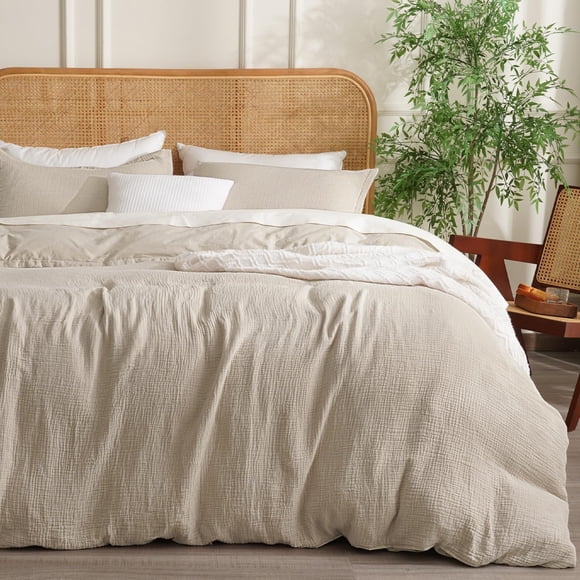 David's Home 100% Cotton Muslin Duvet Cover Set Queen Size,3 Pcs Soft Breathable & Lightweight Gauze Bedding Set with 2 Pillowcases,Textured Home Dec
