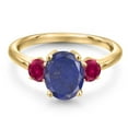 thumbnail image 3 of Gem Stone King 18K Yellow Gold Plated Silver Blue Lapis and Red Created Ruby Engagement Ring for Women | 2.50 Cttw | Oval 9X7MM | Gemstone Birthstone | Size 9, 3 of 6