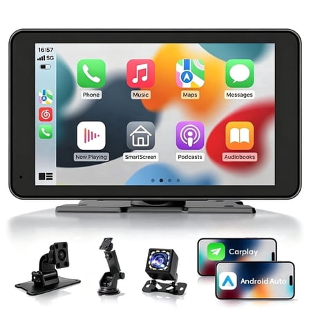 MIMQO Portable Car Stereo Receiver Wireless Apple Carplay Android Auto Touchscreen with Backup Camera 7 Inch