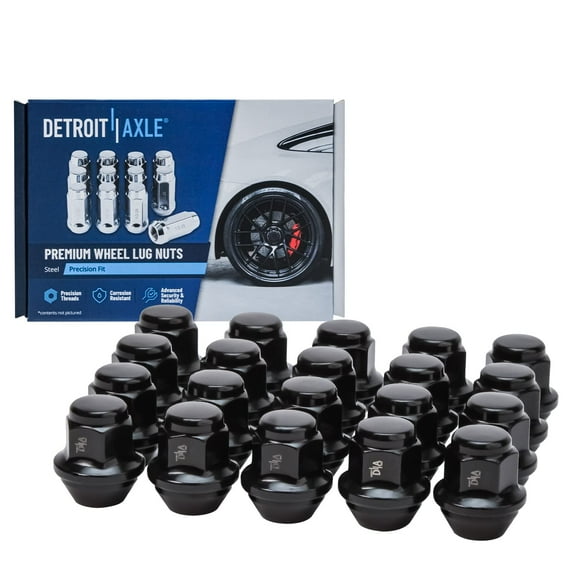 Detroit Axle - 12x1.5 Black Wheel Lug Nuts Replacement for Ford Fusion Lincoln MKZ - 20pc Set