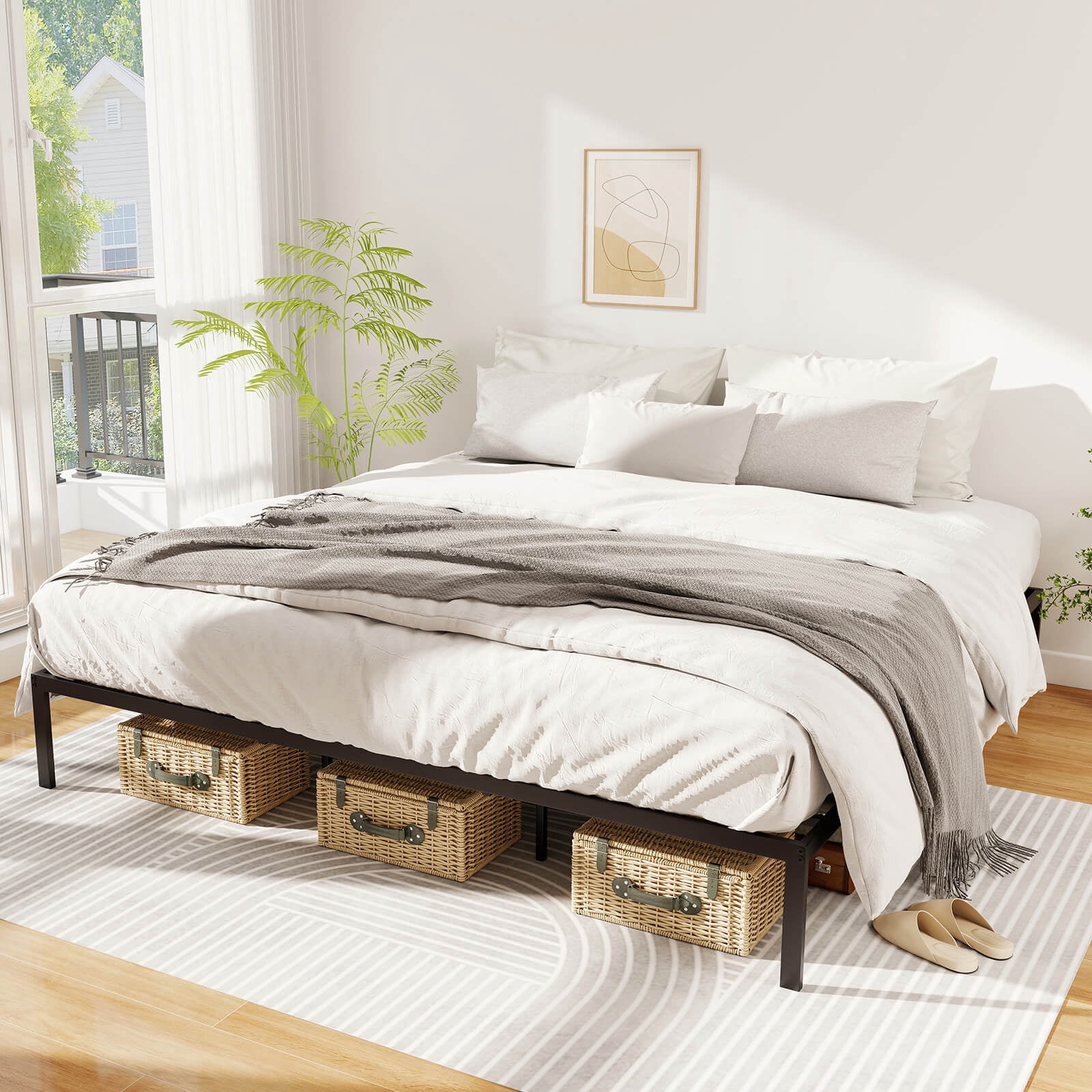 Infans King Size Metal Bed Frame  Heavy Duty Support Slats Mattress Foundation