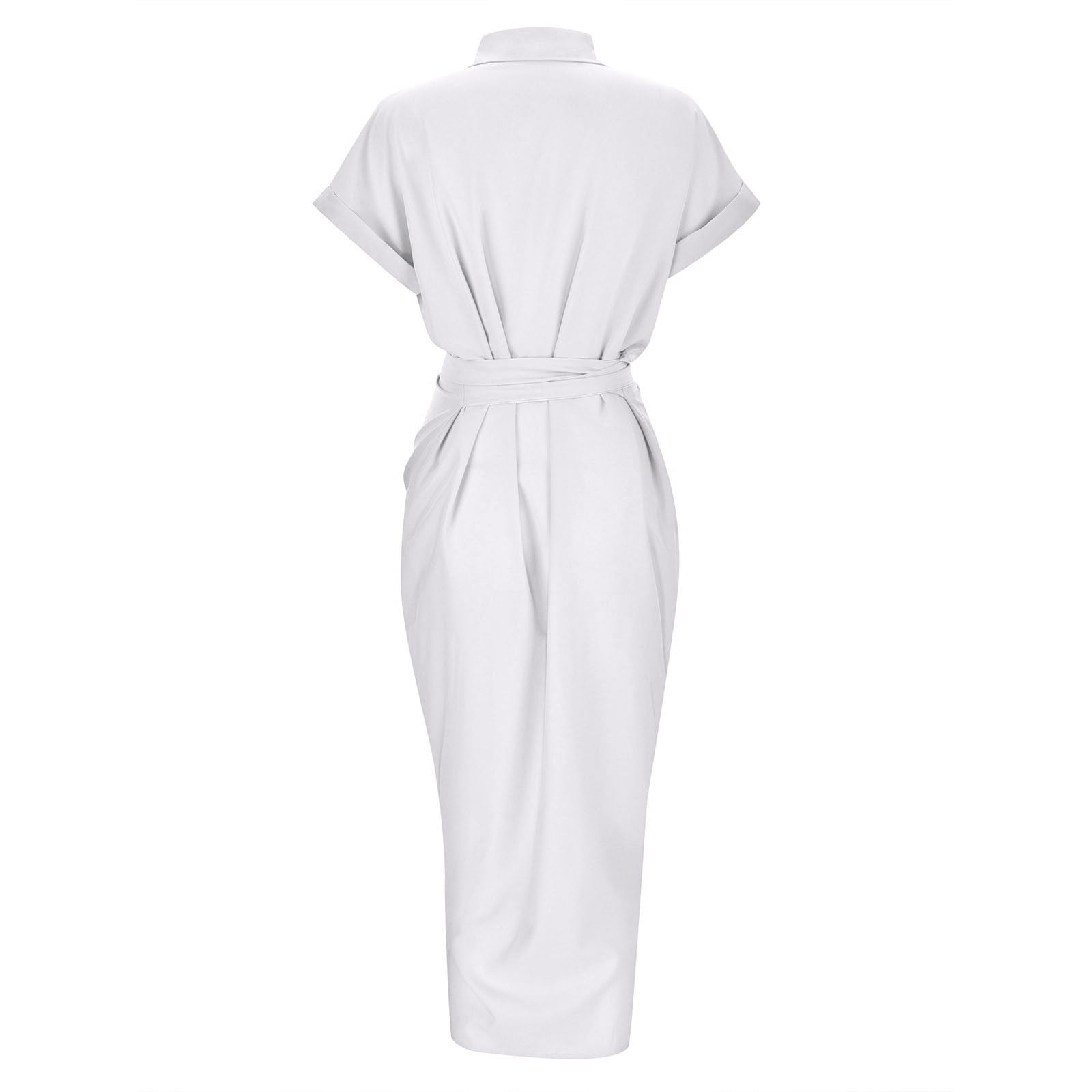 Jamsmile Women Shirt Dress Summer Casual Button Down Solid Color Short Sleeve Belted Shirts Dress Elegant Loose Midi Dress Clothes