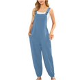 thumbnail image 3 of AWXNJUX Jumpers for Women Women's Cotton and Linen Pocket Casual Loose Long Camisole Jumpsuit (Light Blue,S), 3 of 5