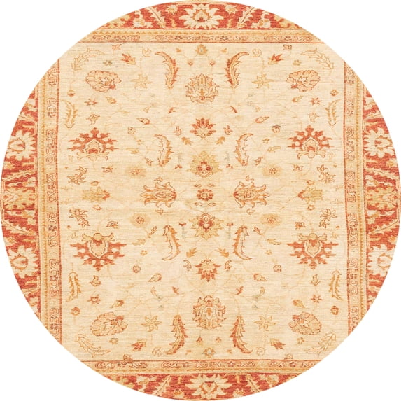 Ahgly Company Indoor Round Abstract Brown Gold Oriental Area Rugs, 5' Round
