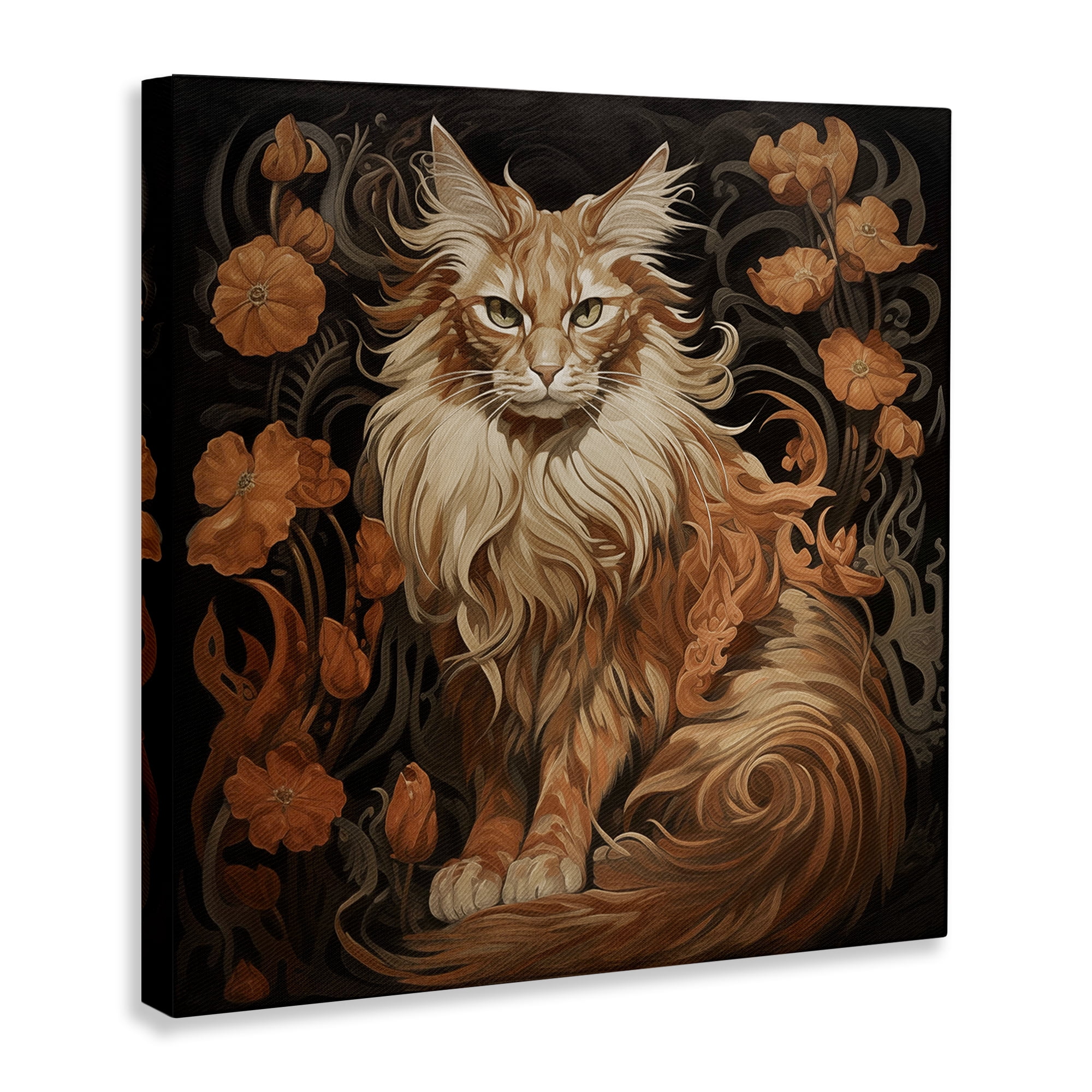 Stupell Industries Maine Coon Cat Portrait Animals Painting Wrapped Canvas Art Print Wall Art, 24 x 24