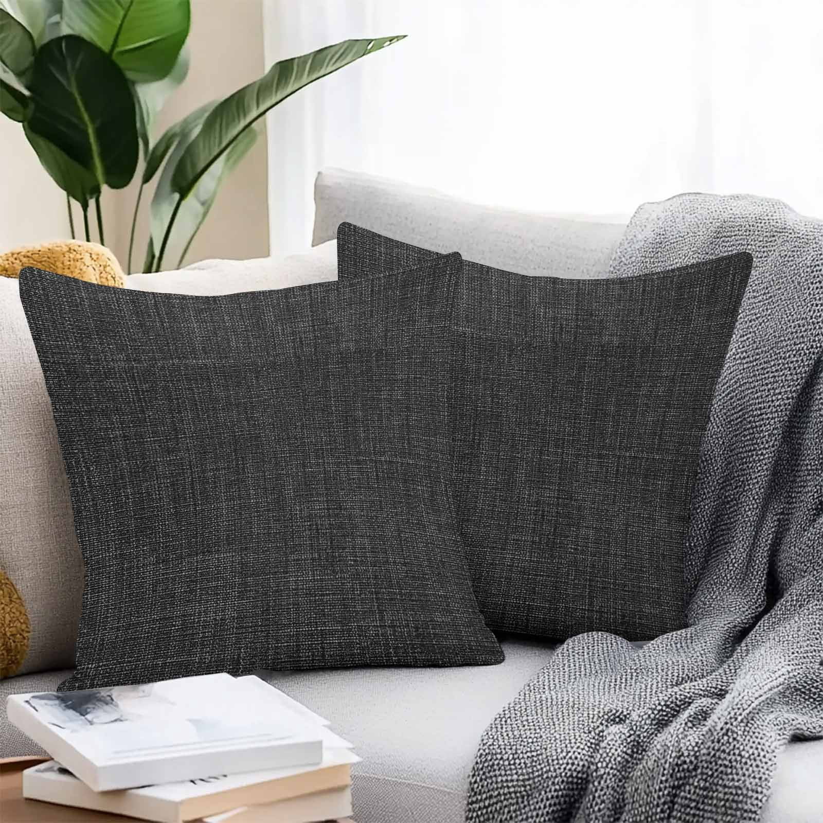 Black Throw Pillow Covers 26x26 Inch Set of 2, Farmhouse Burlap Solid Black Color Modern Linen Texture Waterproof Outdoor Pillow Covers, Decorative Cushion Pillowcases for Couch, Sofa, Bed, Patio