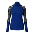 thumbnail image 3 of Juebong Lightweight Womens Turtleneck Long Sleeve Cotton Sweatshirts To Wear With Leggings Casual Jumper Tops Lace Blouse,Blue,XL, 3 of 6