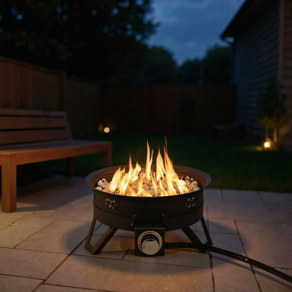 Resenkos Outdoor Patio Fire Pit, Outdoor Fire Basket,17 Inch Portable Gas Fire Pit with Folding Legs and Removable Grill for Camping-Black