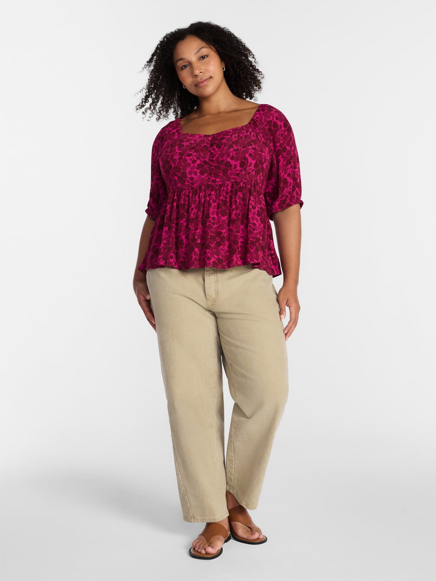 Terra & Sky Women's Plus Peplum Sweetheart Top, Sizes 0X-5X