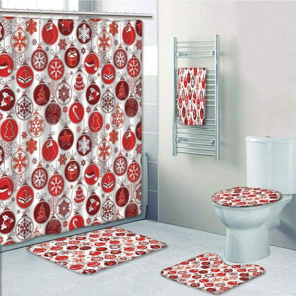 Prtau Christmas Classic Old Fashion Celebration Carols Winter 5 Piece Bathroom Set Shower Curtain Bath Towel Bath Rug Contour Mat And Toilet Lid Cover Walmart Com Walmart Com
