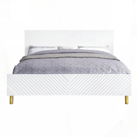 Gaines White | High Gloss, Wave Pattern EK Bed, Fully KD