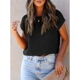 thumbnail image 5 of Women'S Summer Cropped Sweater Vest Trendy Cap Sleeve Crop Tops Crew Neck Loose Knit Tank Top Black XL, 5 of 7