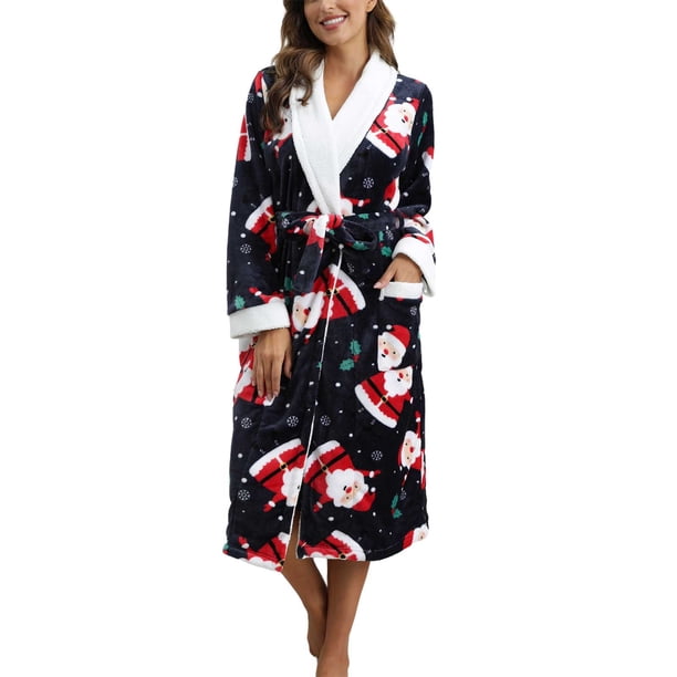 Gibobby Bata mujer Camisón con estampado de franela para el , informal y elegante para mujer, ropa para el(Azul oscuro,G)