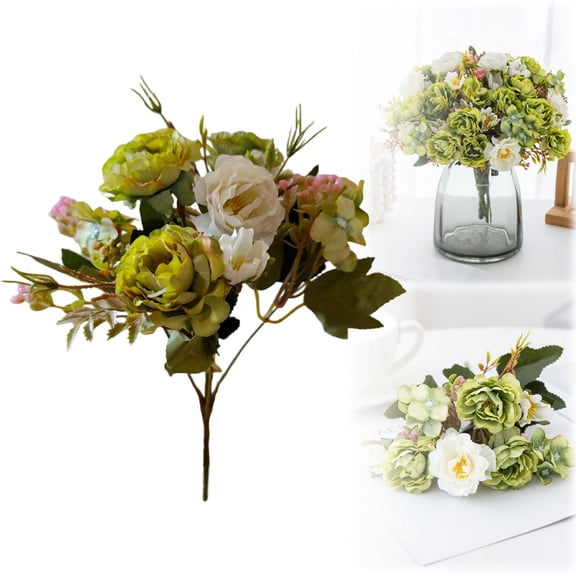 Peonies Artificial Flowers, 1 Packs 5 Stems Faux Peony Flowers Real Touch Fake Silk Bouquet for Arrangements Dining Table Centerpieces for Kitchen Bridal Wedding Party