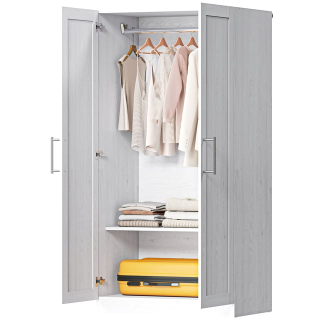 CoSoTower Armoire Garde-Robe avec 2 Portes et Tringle, Armoire Garde-Robe Moderne pour Chambre, Effet Bois Blanc