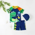thumbnail image 1 of GYRATEDREAM Boys Two Pieces Swimsuit Set Short Sleeve Kids Rash Guard Dinosaur Boys Bathing Suit with Hat for 1-7 Years, 1 of 7