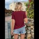 thumbnail image 5 of Camiseta de Corta con Cuello Redondo para Mujer, Túnica con Abertura Frontal, Informal, Holgada, Color Rojo Vino, Talla M, 5 of 10