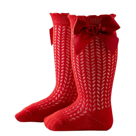 

DNDKILG Newborn Infant Baby Toddler2 Breathable Bow Socks for Girl Newborn Infant Baby Toddler1 Stockings Cotton Knee High Socks Red 0-2Y