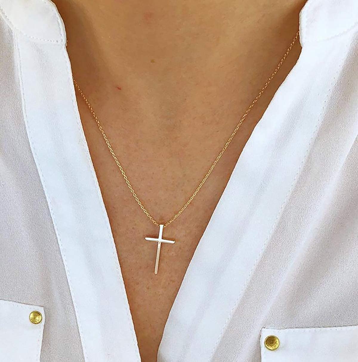 Gold Tiny Cross Necklace 18K Gold 