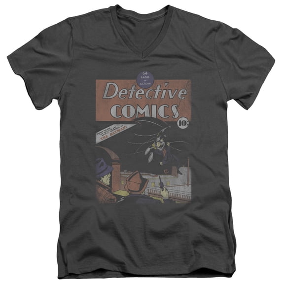 DC Comics Detective #27 Distressed S/S Adult V-Neck T-Shirt Charcoal